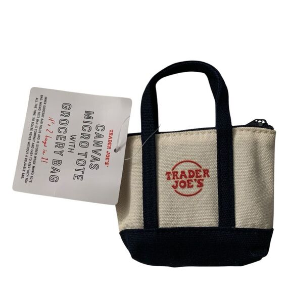 Trader Joe’s Navy Canvas Micro Tote with Grocery Bag Limited Edition Mini NWT - Picture 2 of 4